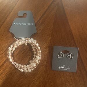 Hallmark Pearl and Silver Heart Jewelry Set